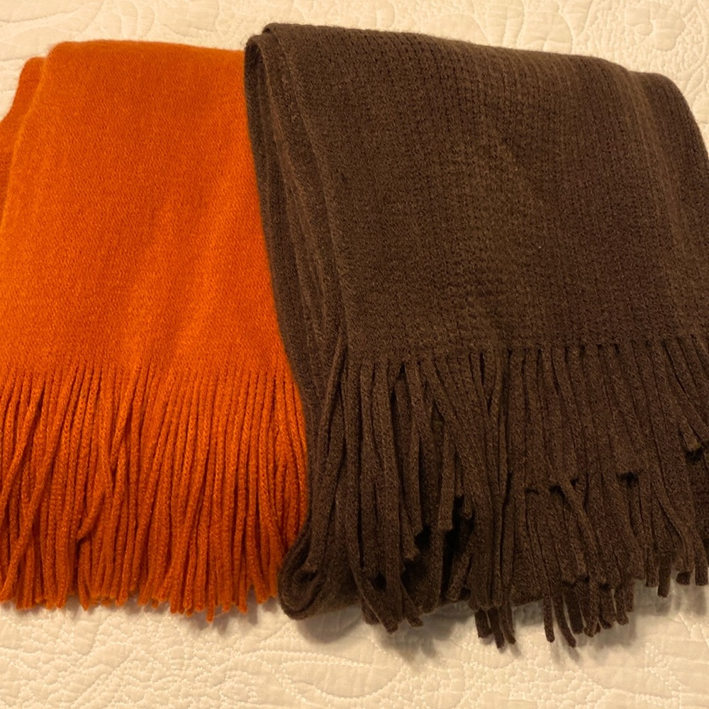 Two Pashmina very soft very long scarves. 🧣 
Dark Brown and Deep Orange
